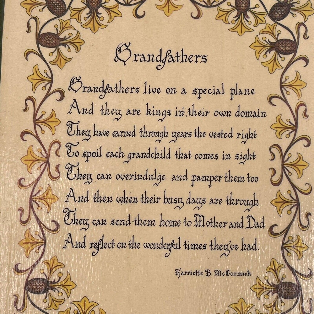 Grandfather Grandmother Poem Wall Decor Plaque Harriette McCormick 1973 Vintage - Picture 5 of 9